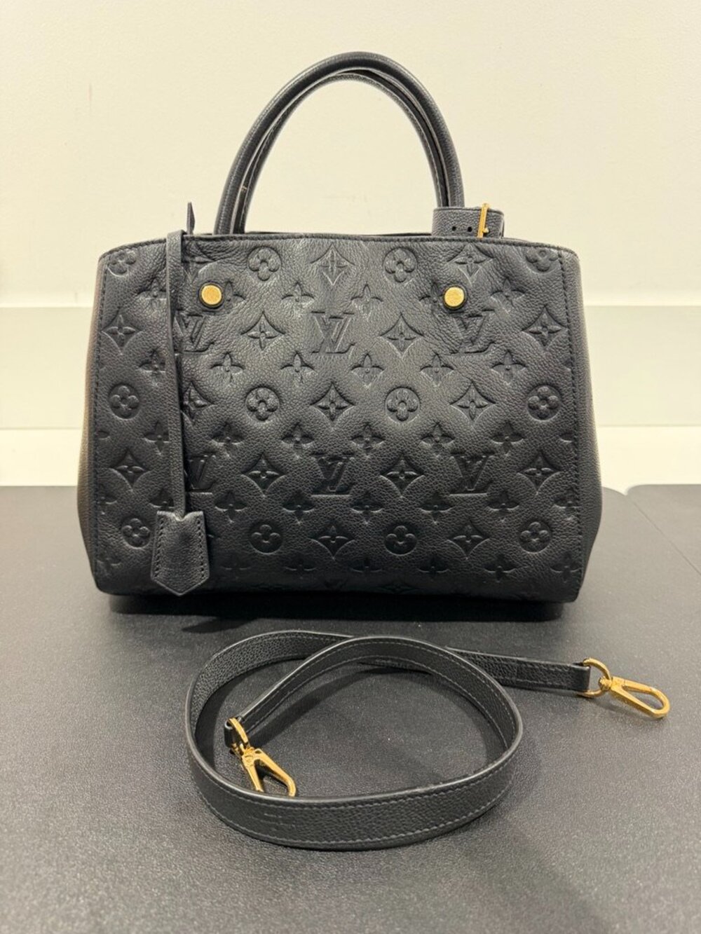 Louis Vuitton Montaigne MM Handbag Black Empreinte (JB1486)